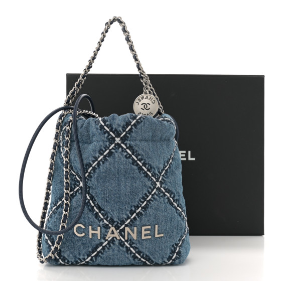 CHANEL シャネル CHANEL Denim Stitched Quilted Mini Chanel 22 Blue 1664522
