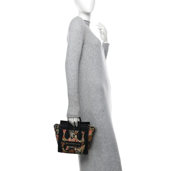 CELINE Calfskin Lambskin Canvas Jacquard Floral Nano Luggage Black
