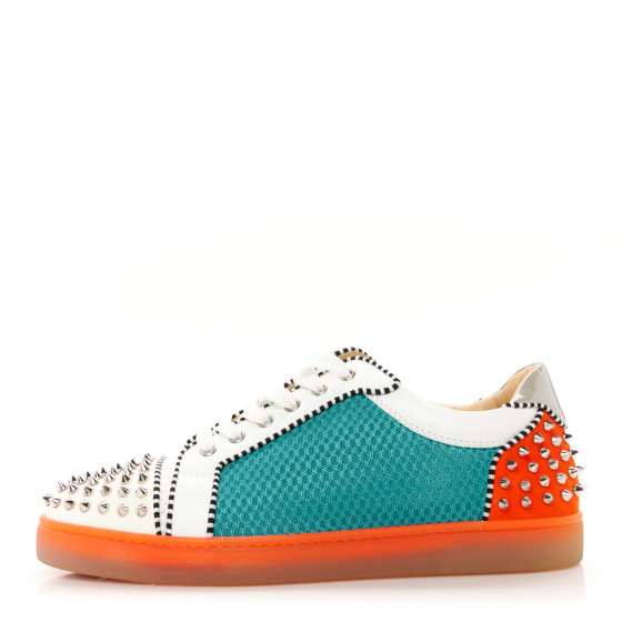 CHRISTIAN LOUBOUTIN Patent Calfskin Mesh Suede Seavaste Flat