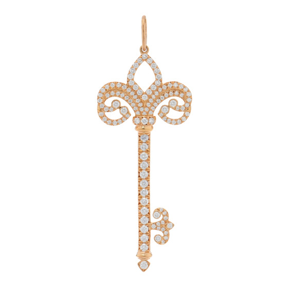 TIFFANY 18K Rose Gold Diamond .54ct Fleur De Lis Key Pendant
