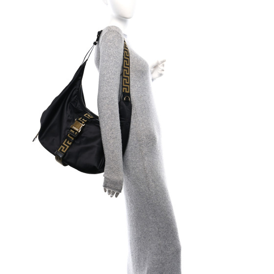 【関税込み】Hobo Shoulder Bag - Versace - Nylon - Black VERSACE Nylon Greca Buckle Hobo Black 1644890 | FASHIONPHILE