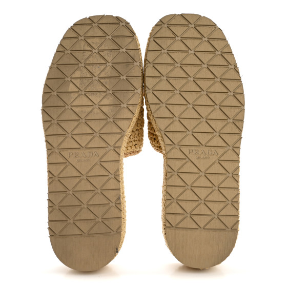 PRADA Raffia Metal Triangle Logo Woven Flatform 35mm Slide