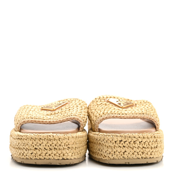 サンダル PRADA 2X3142 RAFFIA FLAT SANDAL WITH TRIANGLE LOGO Natural Raffia Sandals | PRADA