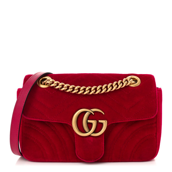 GUCCI  GG MARMONT  ショルダーバッグ HIBIS RED GUCCI Velvet Matelasse Mini GG Marmont Shoulder Bag Hibiscus