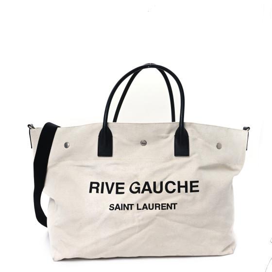 SAINT LAURENT Linen Calfskin Rive Gauche Maxi Tote Beige