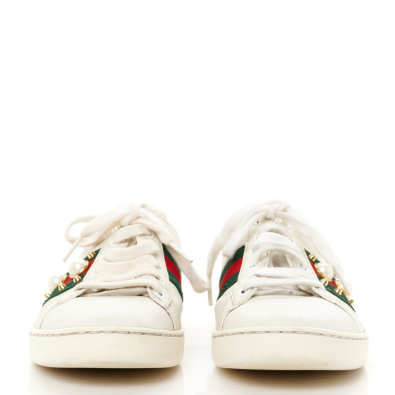 user_b88b47ce様 GUCCI Calfskin Web Pearl Studded Womens Ace Sneakers 35