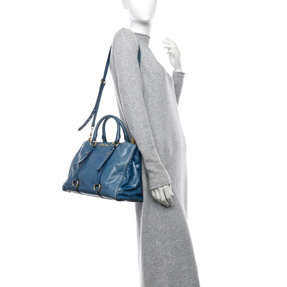 MIU MIU Vitello Shine Double Zip Tote Oceano 1662815