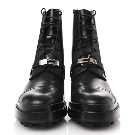 HERMES Glossed Calfskin Funk Ankle Boots 39 Black 1661649