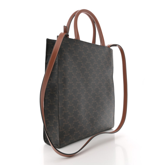 CELINE Triomphe Canvas Calfskin Small Vertical Cabas Tan