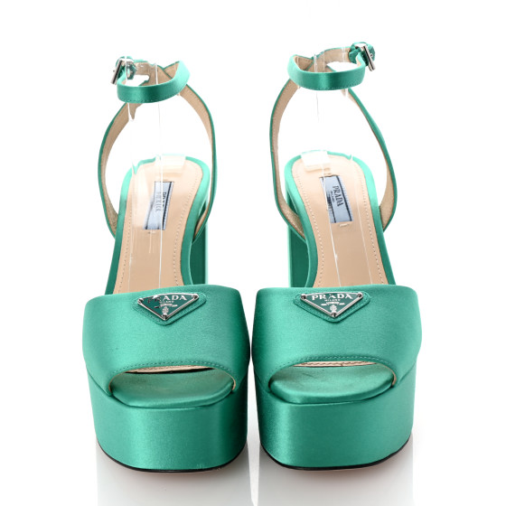 PRADA Satin Metal Triangle Logo Ankle Strap 40/135mm