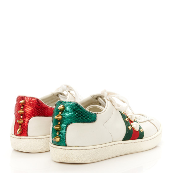 user_b88b47ce様 GUCCI Calfskin Web Pearl Studded Womens Ace Sneakers 35