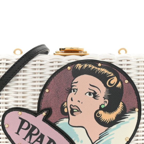 【送料無料/新品】 Saffiano Wicker PRADA Midollino Crossbody Comics Patch バッグ