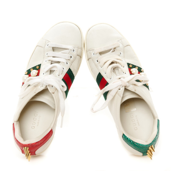 user_b88b47ce様 GUCCI Calfskin Web Pearl Studded Womens Ace Sneakers 35