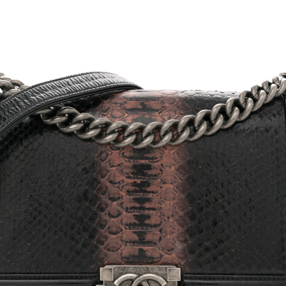 CHANEL Patent Snakeskin Medium Boy Flap Black 1663589