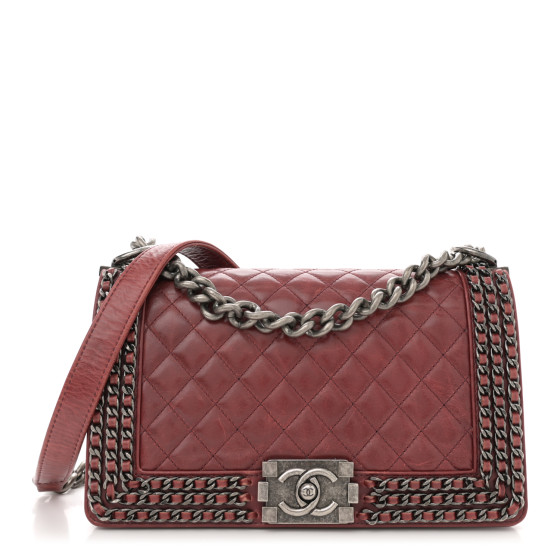 CHANEL  CHANEL Glazed Calfskin Quilted Medium Boy Chained Flap
