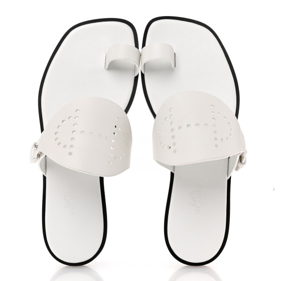 HERMES Calfskin Perforated Hera Sandals 38 White 1668177