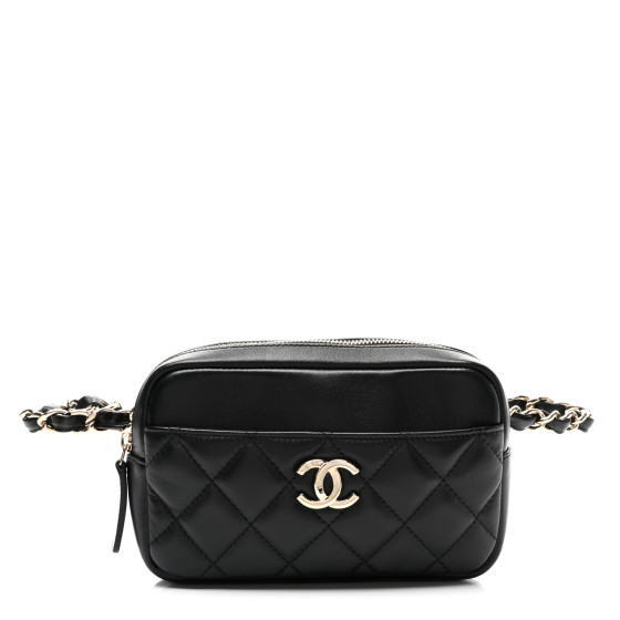 CHANEL Lambskin Quilted Waist Bag With Pouch Black 1667793