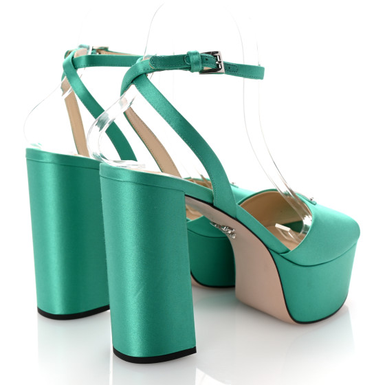 PRADA セール★ SGC533 PRADA Satin Metal Triangle Logo Ankle Strap 40/135mm