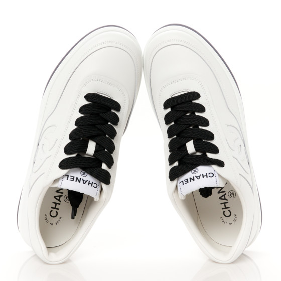 CHANEL Calfskin CC Womens Sneakers 40 White Black 1655766