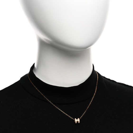 HERMES Lacquered Gold Mini Pop H Pendant Necklace Marron