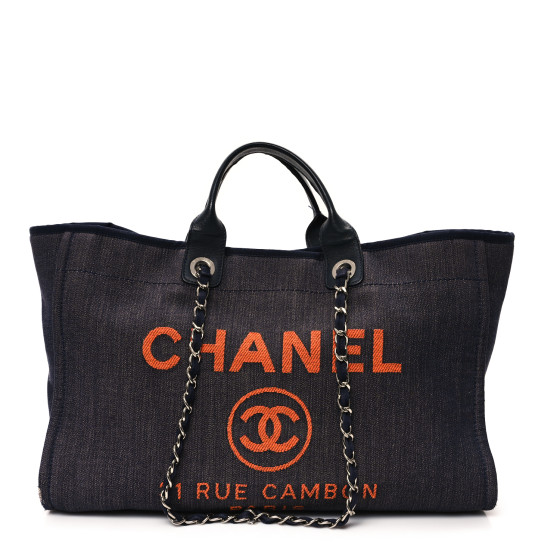 anシャネル CHANEL Denim Large Deauville Tote Blue Orange 1647085