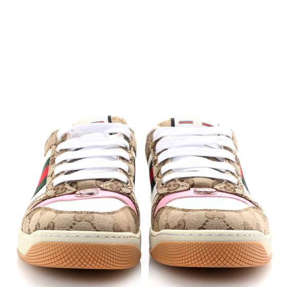 GUCCI Lame GG Monogram Nubuck Web Screener Sneakers 41 Beige