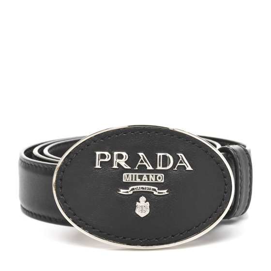 PRADA Calfskin Logo Belt 75 30 Black 1651141 | FASHIONPHILE