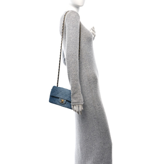 【CHANEL】Quilted Mini Rectangular denim Caviar★ショルダー CHANEL Denim Quilted Mini Rectangular Flap Dark Blue 1636478