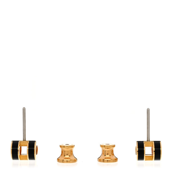 HERMES Gold Lacquered Mini Pop H Earrings Black 1649825