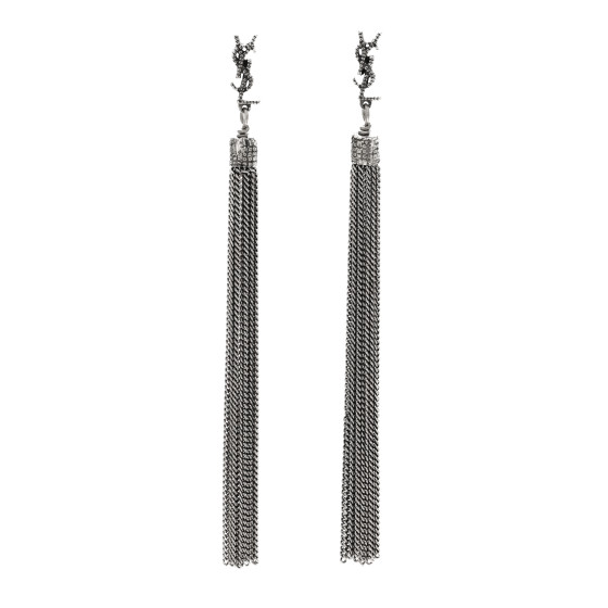 SAINT LAURENT Metal Monogram Loulou Tassel Earrings Silver