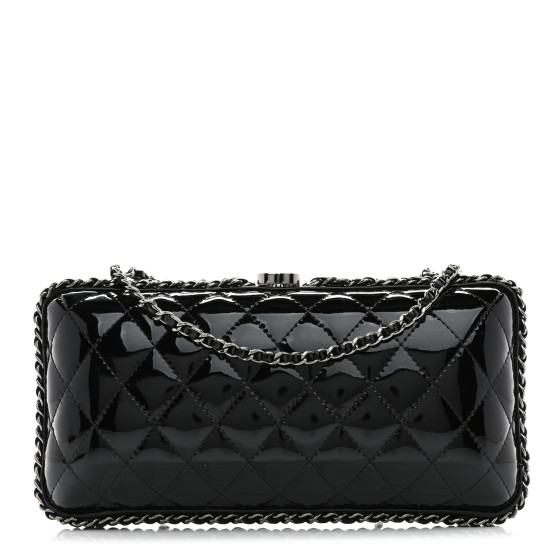 CHANEL 黒 エナメル パーティーバッグ CHANEL Patent Quilted Chain Around Clutch Black 1653516