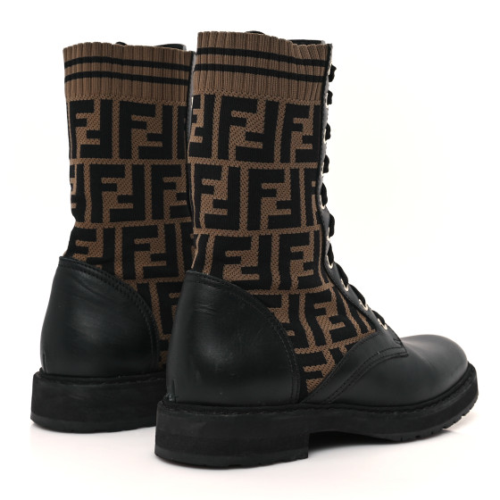 半額満載！スーパーSALE グランドセール！ FENDI Calfskin Stretch Fabric FF Rockoko Biker Boots 37.5 靴