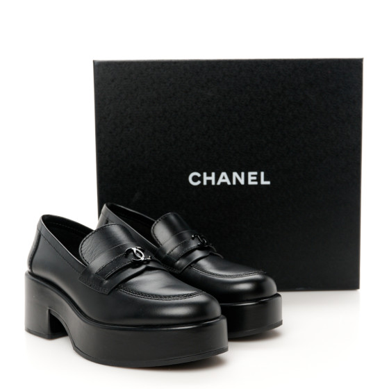 その他 Chanel CHANEL Calfskin CC Platform Loafers 36.5 Black 1653180