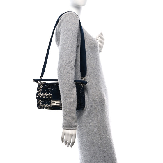 FENDI Velvet Crystal Embellished Baguette Midnight 1647147