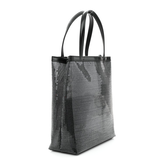 【PRADA】SMALL SEQUINED MESH TOTE BAG Prada Black Sequin Mesh And Leather Small Tote Bag