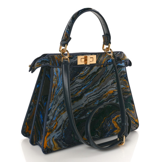 FENDI Velvet Marble Medium Peekaboo I SEE U Satchel Bleu