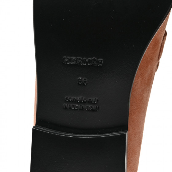 HERMES Suede Goatskin Womens Destin Loafers 36 Rose Aube