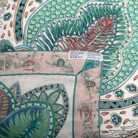 HERMES Cashmere Silk Le Jardin De La Maharani Shawl 140