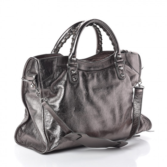 BALENCIAGA Metallic Agneau Classic Silver Hardware City