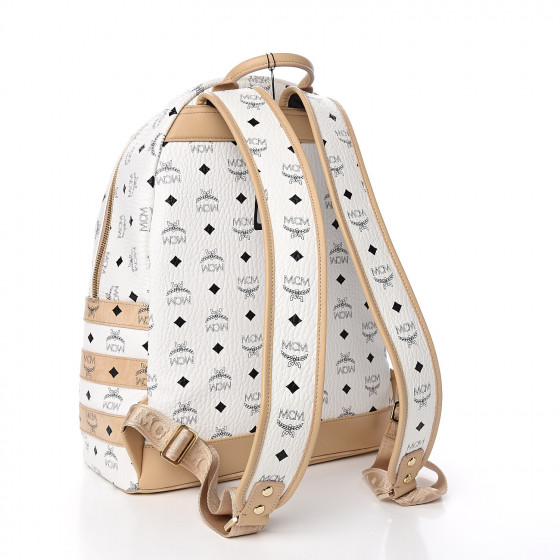 MCM Metallic Visetos Striped Medium Stark Backpack White