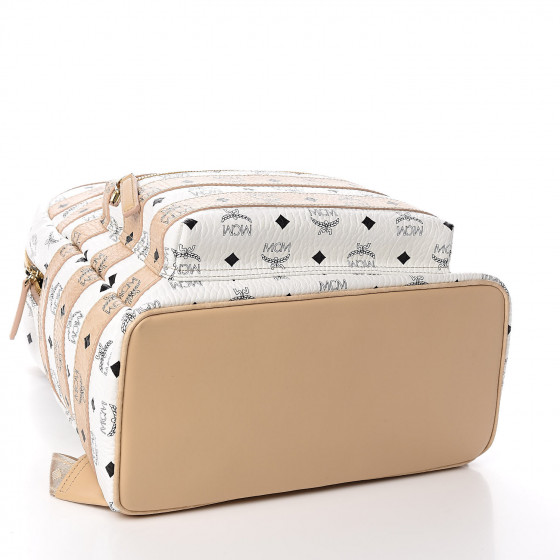 MCM Metallic Visetos Striped Medium Stark Backpack White