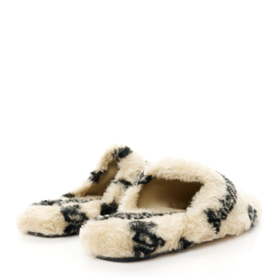 【BALENCIAGA】TEDDY ミュール ALLOVER LOGO BALENCIAGA Faux Fur Allover Logo Teddy 5mm Mules 41 Beige