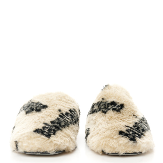 【BALENCIAGA】TEDDY ミュール ALLOVER LOGO BALENCIAGA Faux Fur Allover Logo Teddy 5mm Mules 41 Beige