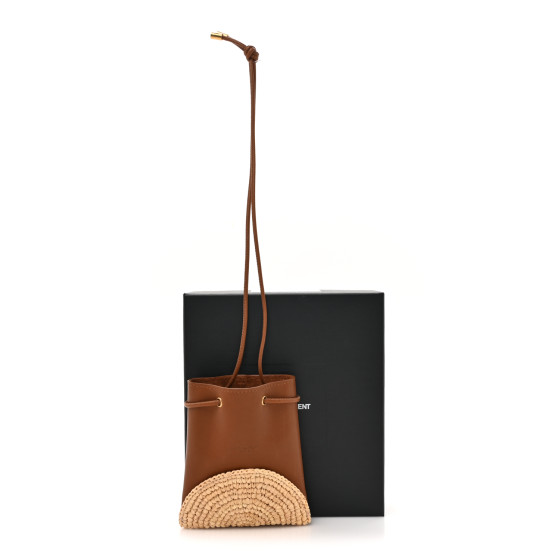【関税&送料込】Saint Laurent Raffia And Leather Cassandre S SAINT LAURENT Cassandre leather-trimmed embellished raffia