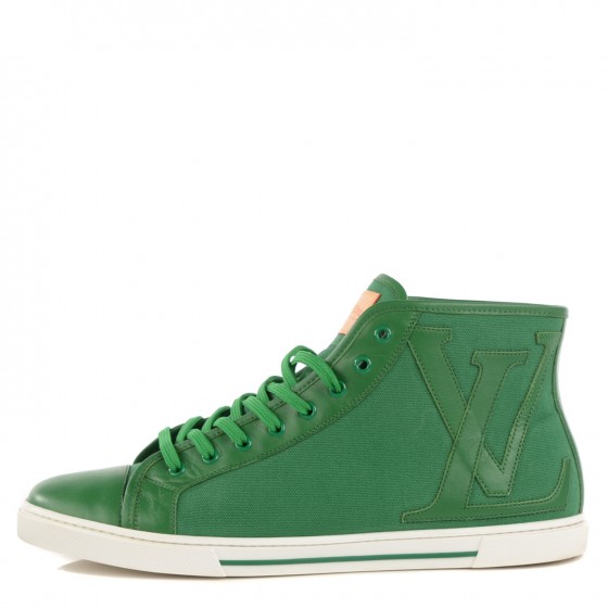 LOUIS VUITTON Canvas Leather High Top Sneakers 8 Green