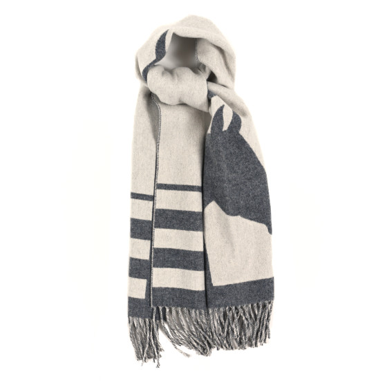 エルメス マフラー Casaque Love Story Gris Clair/Ivoire Hermes Casaque Love Story Muffler Cashmere Gris Clair / Ivoire