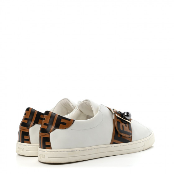 FENDI Vitello FF Embossed Pearland Slip On Sneakers 40 White