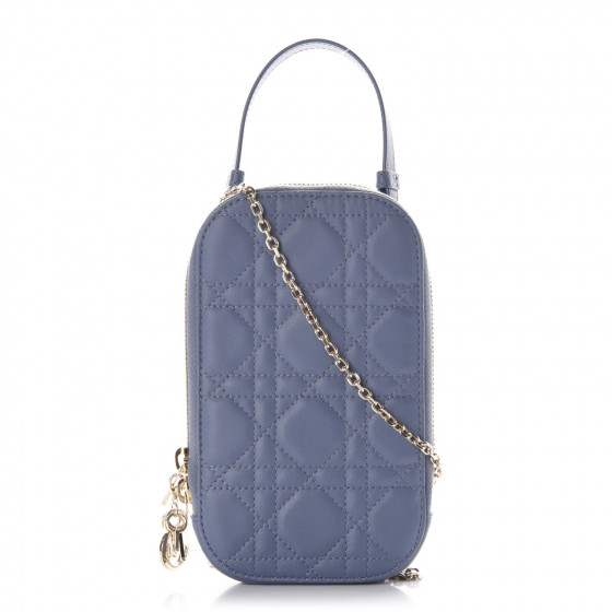 DIOR フォンホルダー　ブルー　水色 CHRISTIAN DIOR Lambskin Cannage Lady Dior Phone Holder Denim