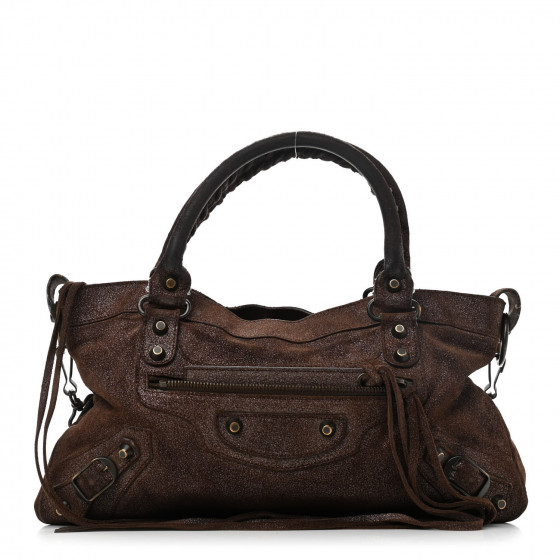 ハンドバッグ Balenciaga Marrone Caramello Chiusura A Torsione Tracolla St BALENCIAGA Metallic Craquele Calfskin Classic Hardware First