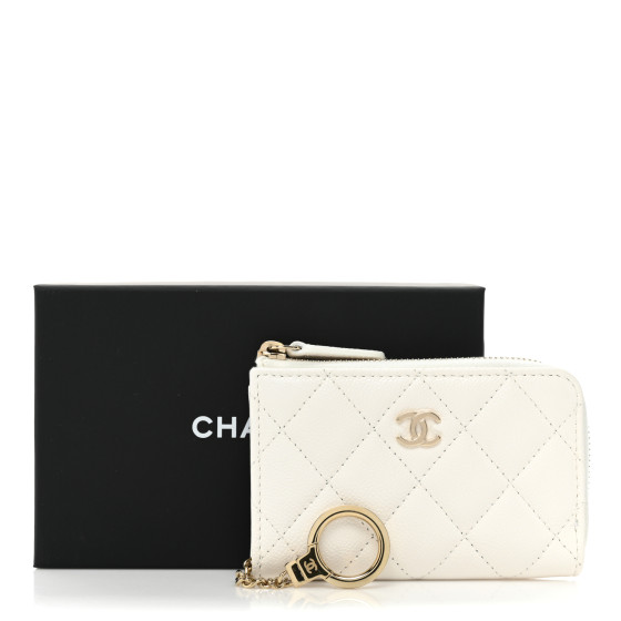 CHANEL - 【限定】CHANEL SUITES KEY CHANEL Caviar Quilted Zipped Key Holder Case White 1284389